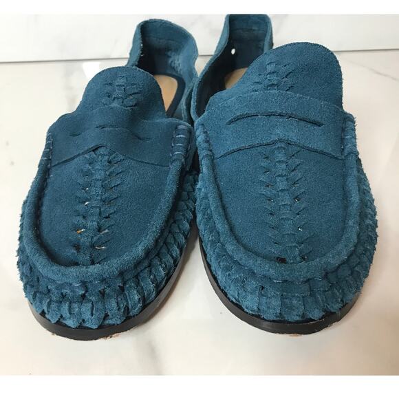 Pilcro Anthropologie Teal Woven Suede Loafers 7 - Picture 5 of 10